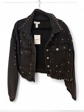 Forever 21 Black Denim Jacket with Gold and Silver Star Studs